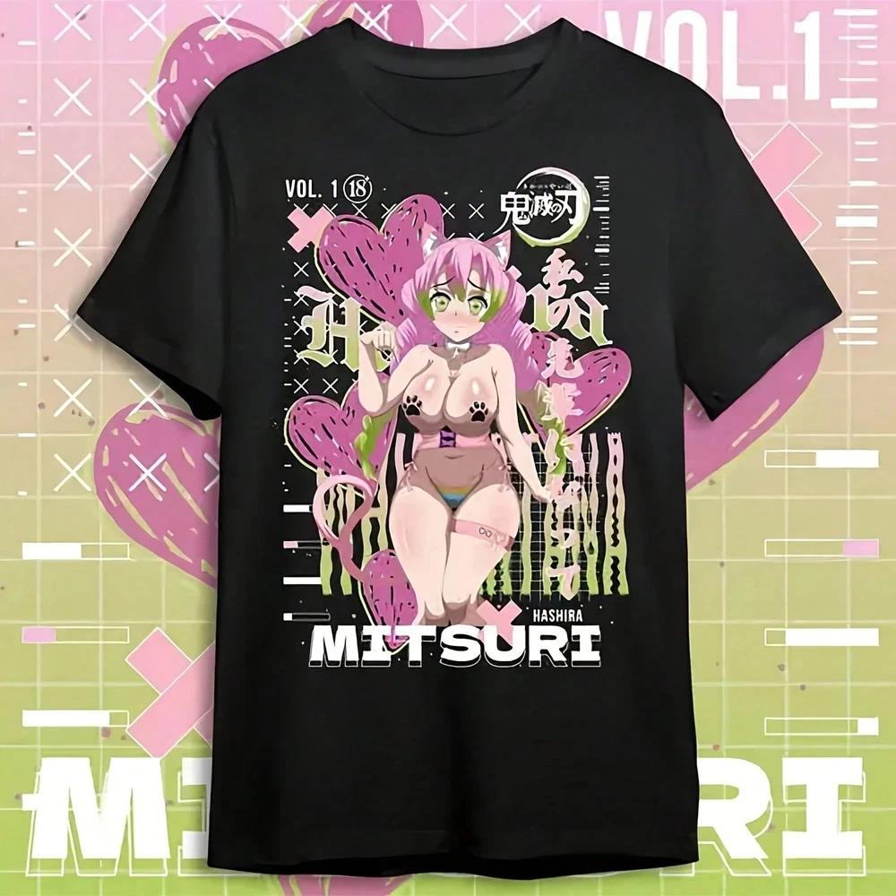 Neko Mitsuri Kanroji Demon Slayer Waifu Anime TShirt Black Cotton Tee S