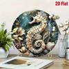 Metallposter Seepferdchen Rund 8x8 Zoll Wandkunst Marine Blechschild