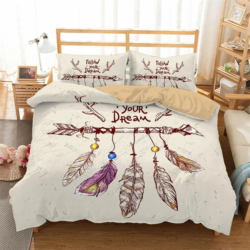 Dreamcatcher Bohemian Mandala Sun Moon and Feather Print Duvet Cover Microfiber Bedroom Decorations for Women Gifts Queen King