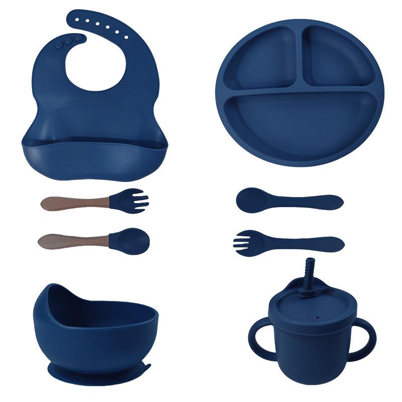 Silicone Baby Feeding 8-Piece Tableware Set with Compartment Plate