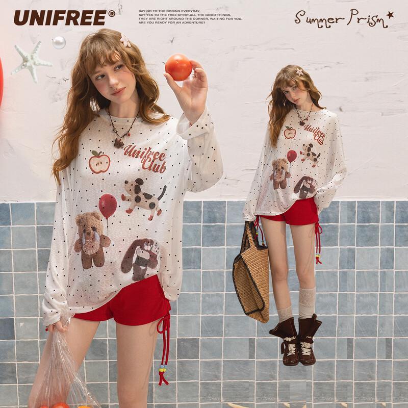 UNIFREE Sweet Polka Dot Doll Print T-Shirt S