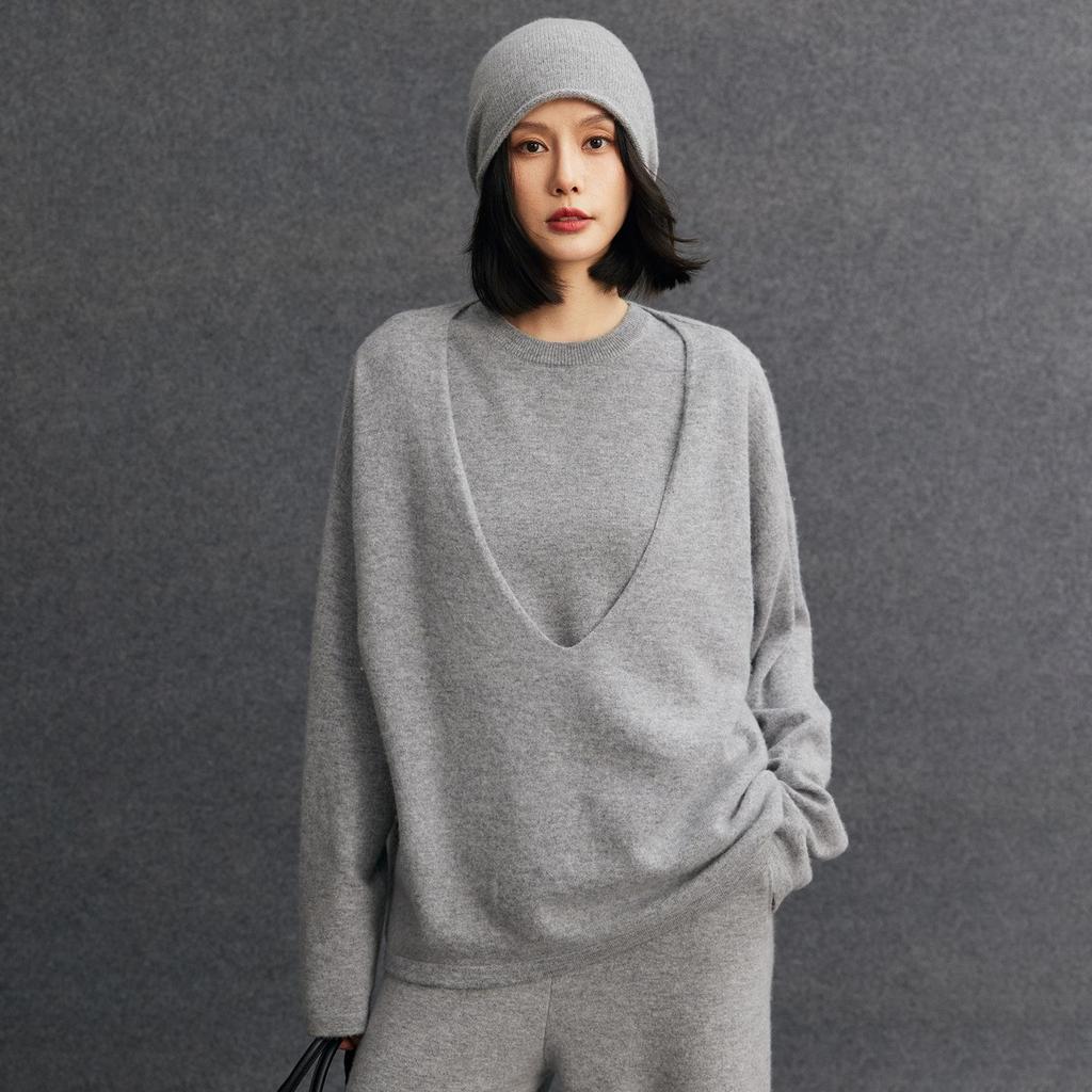 Set di maglieria casual da donna in cashmere, vestibilità larga, tre pezzi, per Autunno/Inverno