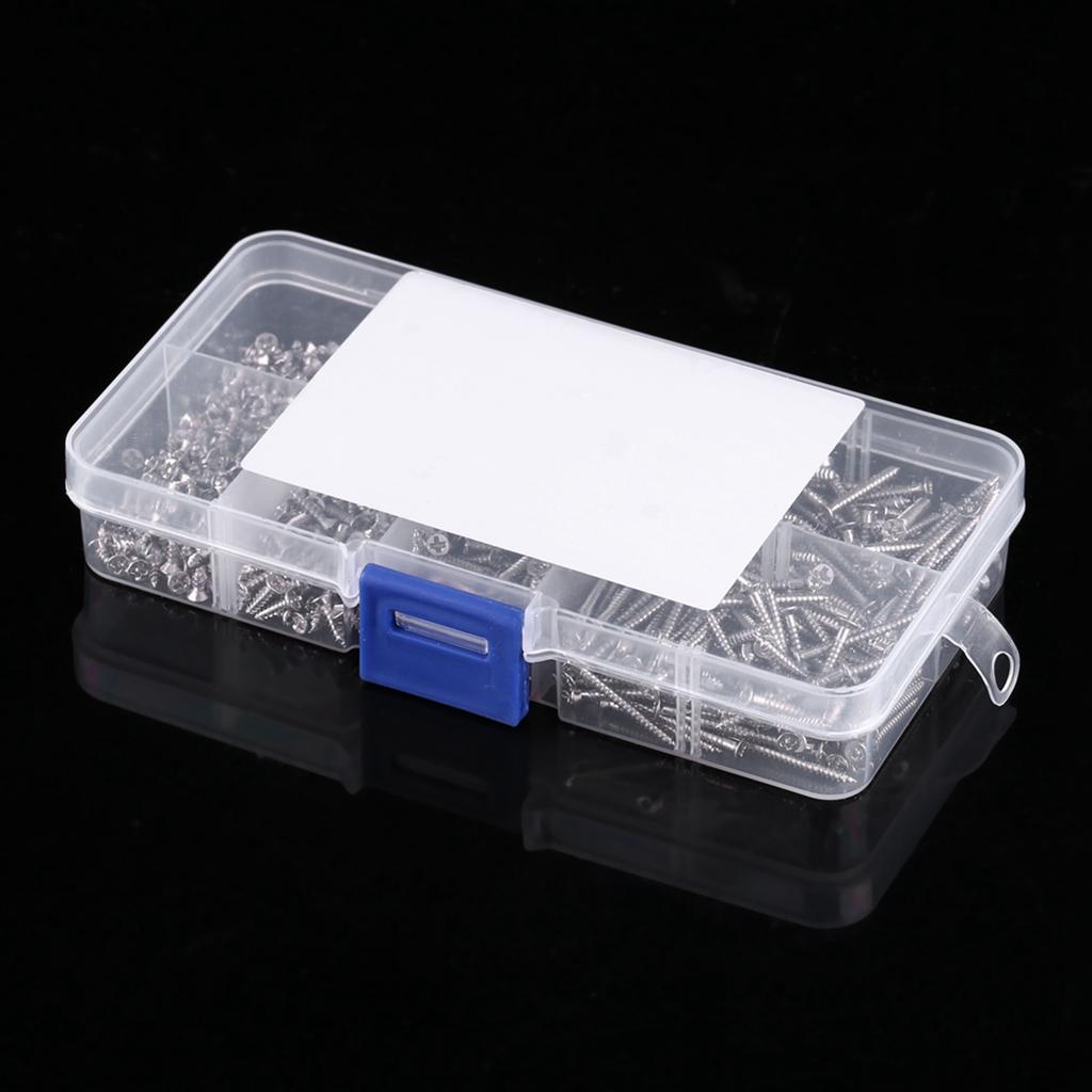 800pcs M2 Cross Drive Flat Head Self‑Tapping Screws Woodworking Fastener with Box