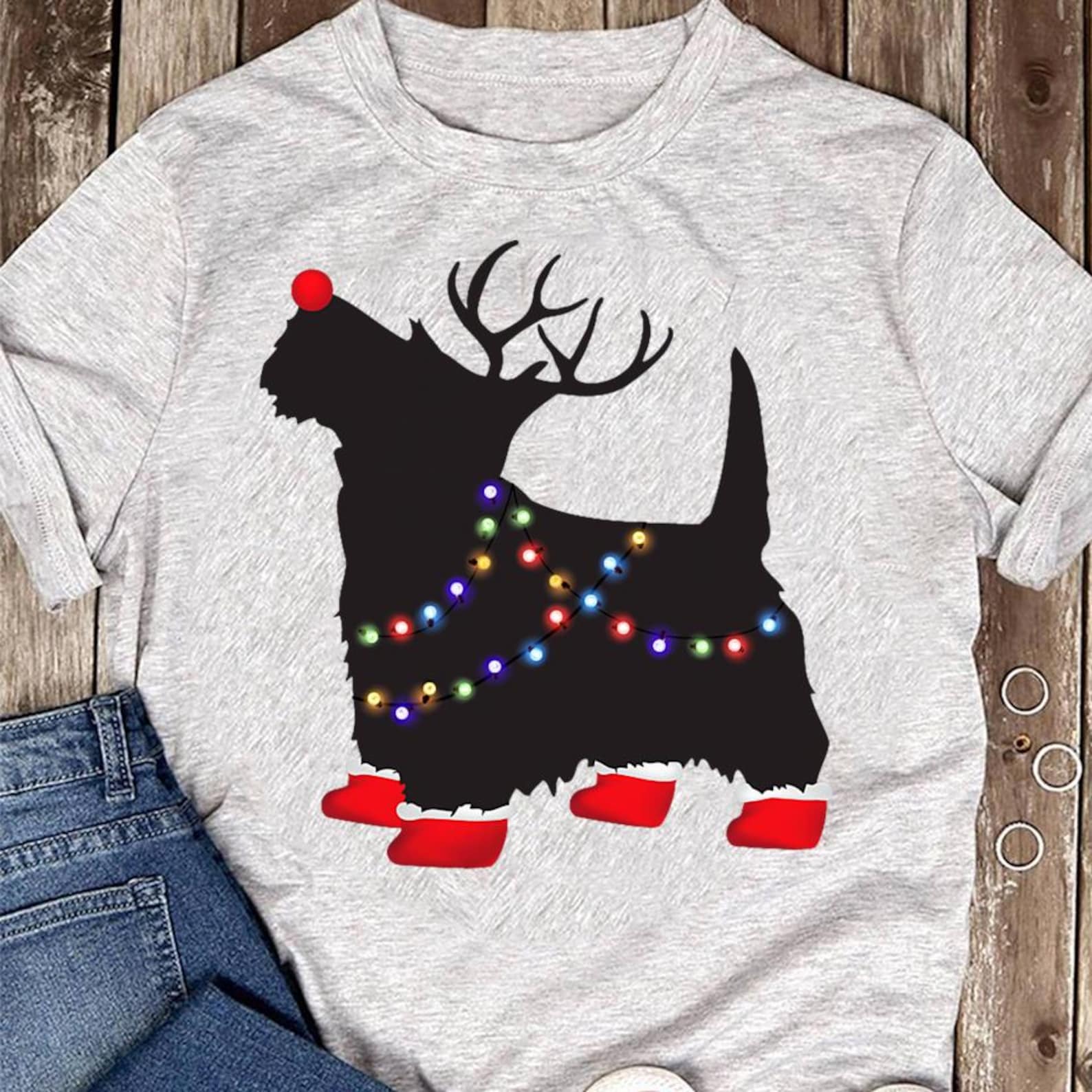 Scottie Dog Christmas Lights T-Shirt: Matching Family Pajama Shirt S
