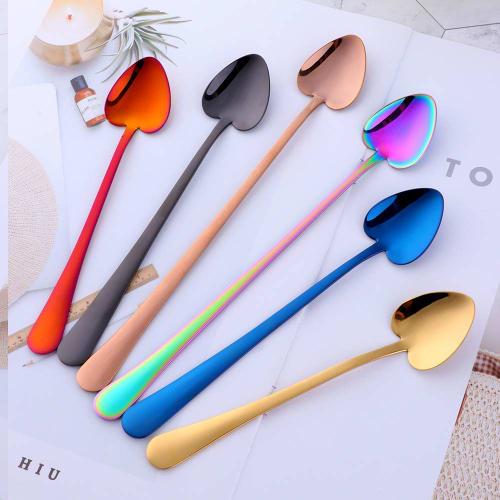 Buyer Star Long Parfait Spoons, Set of 8, 8 Colors, Stylish Heart-Shaped Spoons, Made of 18/8 Stainless Steel with a Titanium Finish, Durable and Long