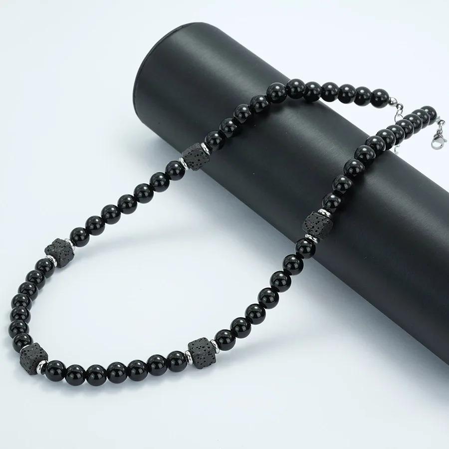 New Mens Short Necklace Natural Stone Healing Accessory Fashion Jewelry Gift For Him 8mm Onyx Obsidian Stone Neck Accessories