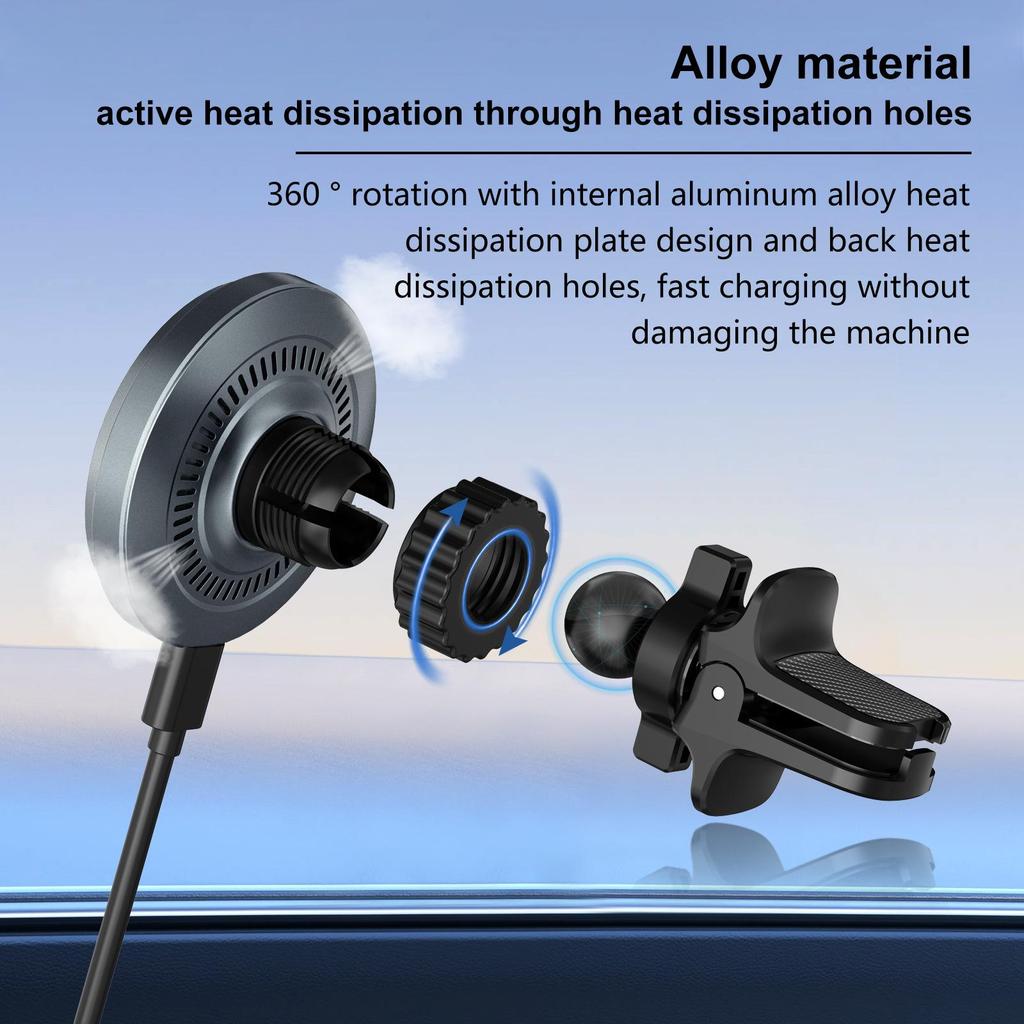 15W MagSafe Magnetic Car Charger & Phone Holder - Fast Wireless Air Vent Charger