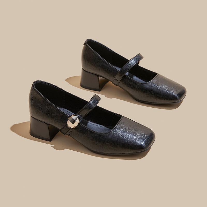 Fashion AIYUQI Mary Jane Shoe Girl 2025 New Women's High Heels Square-Toe Vintage Large-Size Strapless Shoes Women Dress Shoes Female