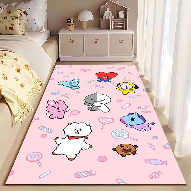 Pink Cartoon Character Carpet with Cute Animals and Candy Pattern Suitable for Use As an Anti-slip for Living Room Bedroom Sofas