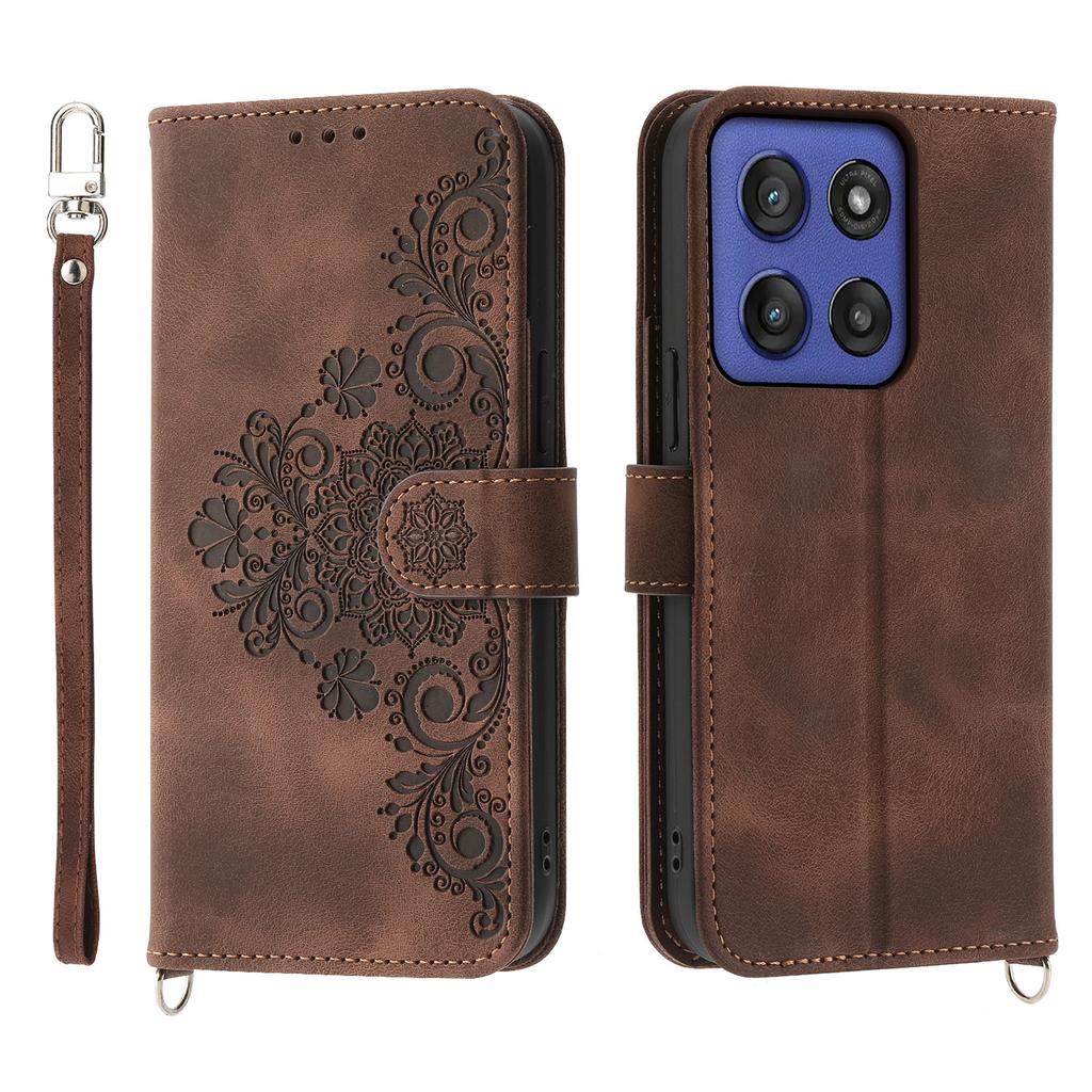 For Motorola Moto G56 5G Case Flower Pattern PU Leather Wallet Phone Cover with Strap