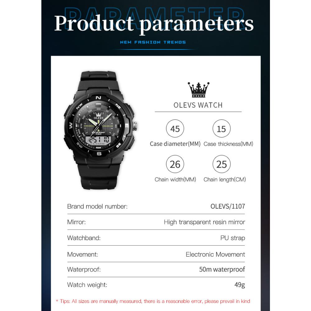 OLEVS Pánské hodinky Multifunkční chytré sportovní digitální hodinky Vodotěsné pánské hodinky