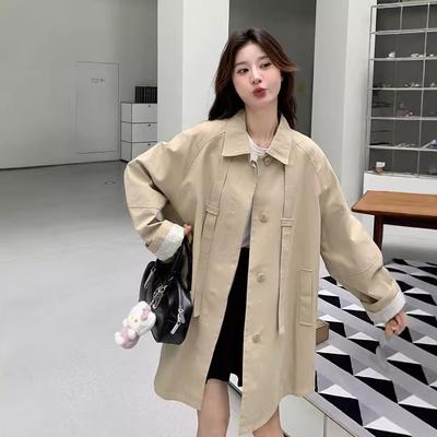 Khaki Mid-length Windbreaker Jacket for Women In Autumn New Design Casual Versatile Simple Coat