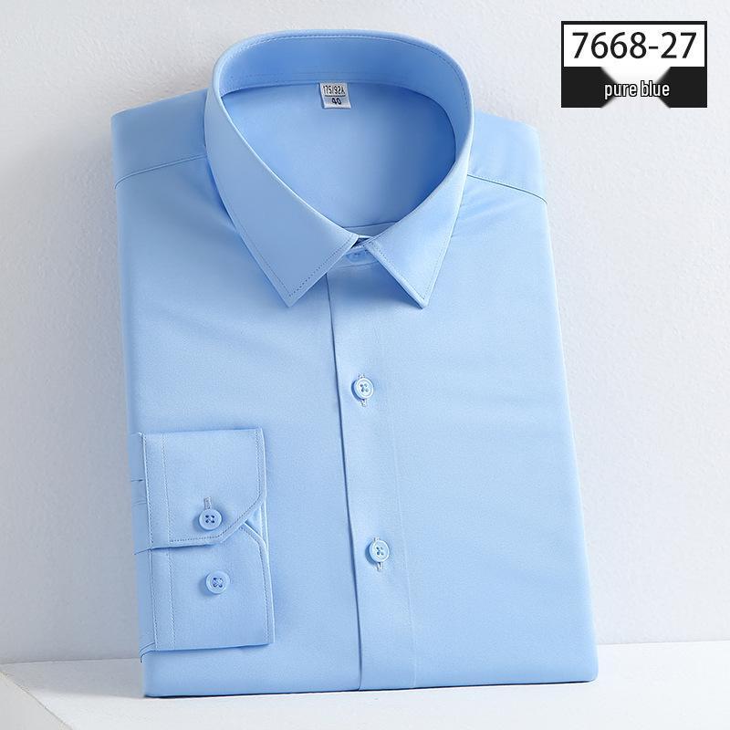 Autumn Men's Slim Fit Non-Iron Solid Color Long-Sleeved Square Collar Shirt