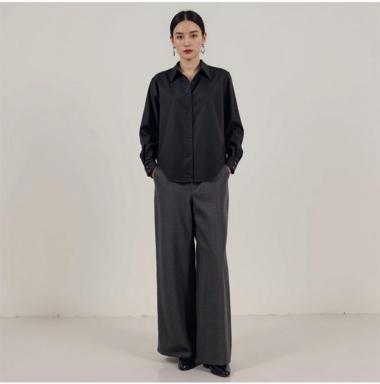Camicia Autunnale da Donna in Lana Merino - Vestibilità Larga, Stile Retrò Snellente per il Pendolarismo Lavorativo