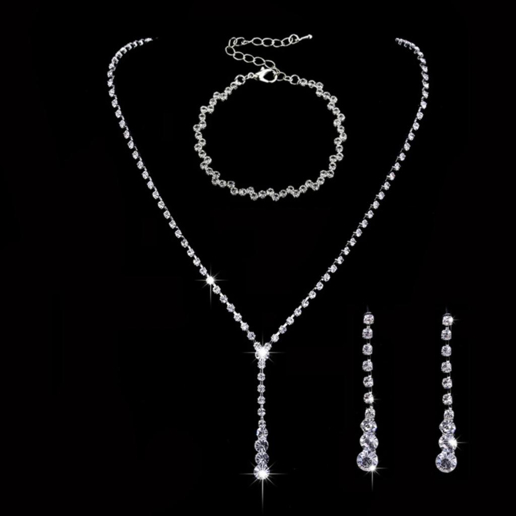 4-piece Women's Sparkling Wedding Set, Rhinestone Bracelet Necklace, Earrings, Party and Banquet Accessories