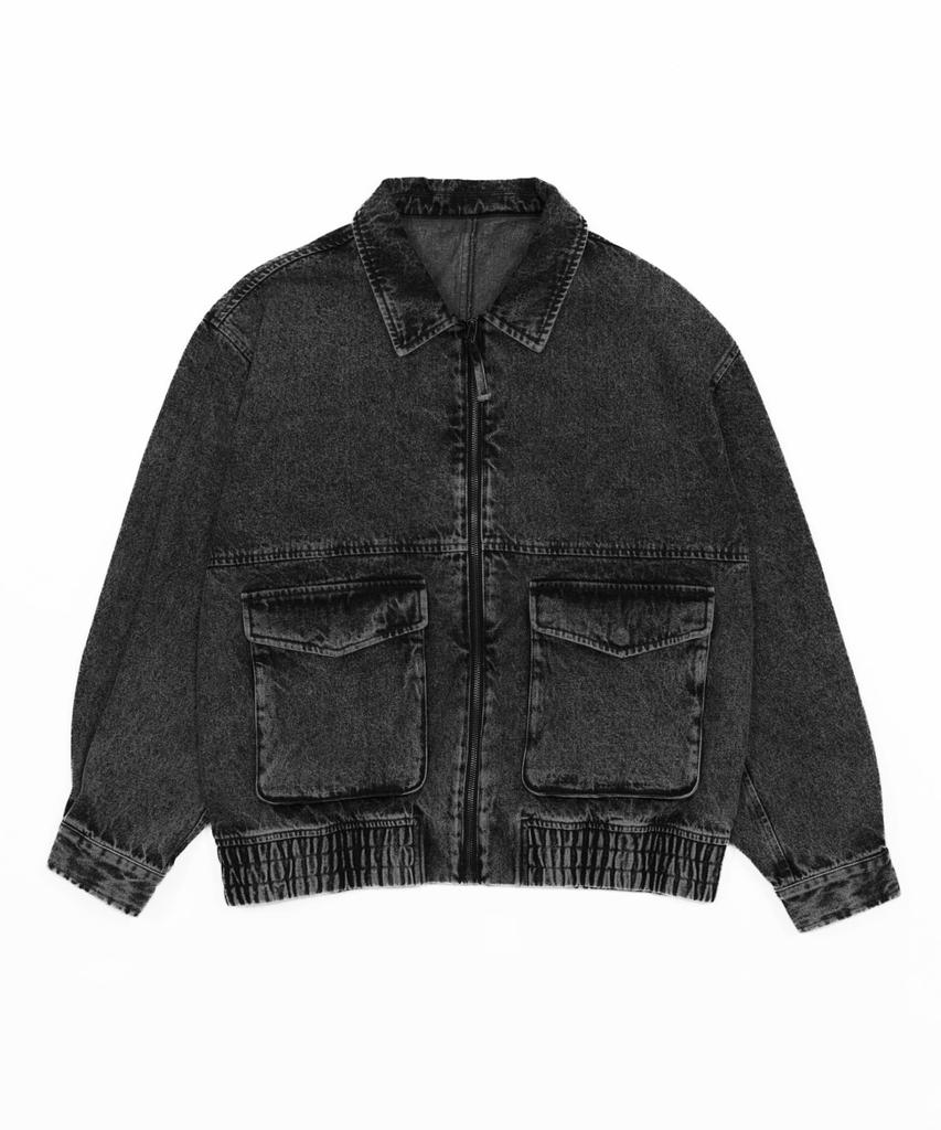 WEGO Unisex Flight Korean Loose Size Denim Sonata Men's Jacket, Outerwear, Streetwear, Style, Fit, Oversized, Winter/Spring Clothes, L, Black,