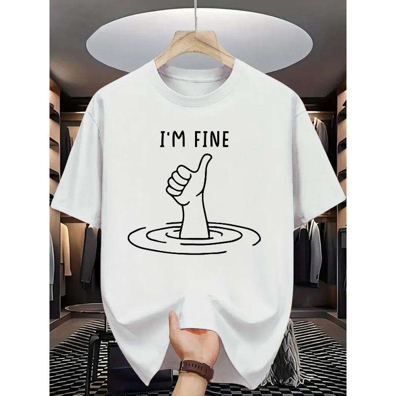 

Confident and Full of Energy, the I M FINE Crewneck T-shirt Is Stylish, Simple, Versatile, and Comfortable, Perfect for Everyday Casual Wear 4XL білий