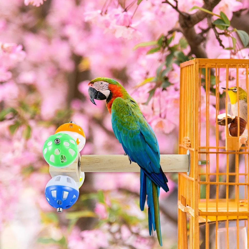 Bird Stand Perch Toy with Rotating Balls Creative Rotating Bell Balls with Perch Puzzle Bird Perch Spinner Toy Anti-Slip Bird