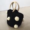 Yarn Knitting Pompom Bucket Handbag - Trendy Crochet Finished Women's Portable Bag