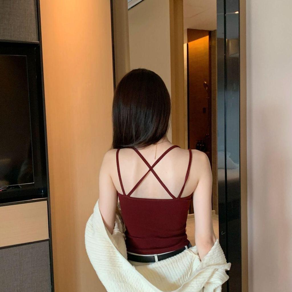 2026 Summer-Autumn Cross Back Camisole Bra with Chest Pads