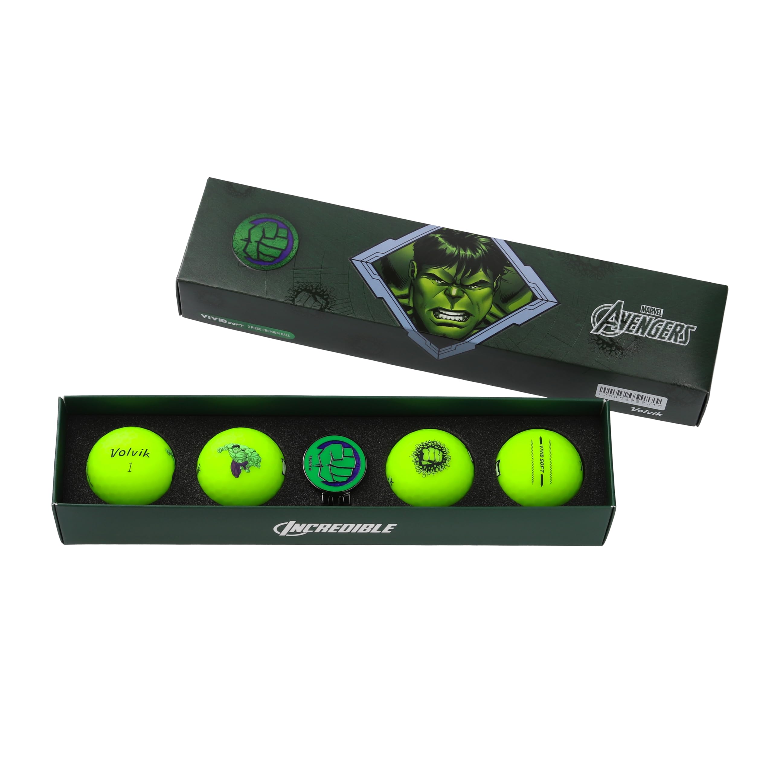 

Volvik MARVEL PACK 4.0 (HULK) Golf Balls, White/Green, 2025 Model, 4-Piece Set, Marker Set, Authentic