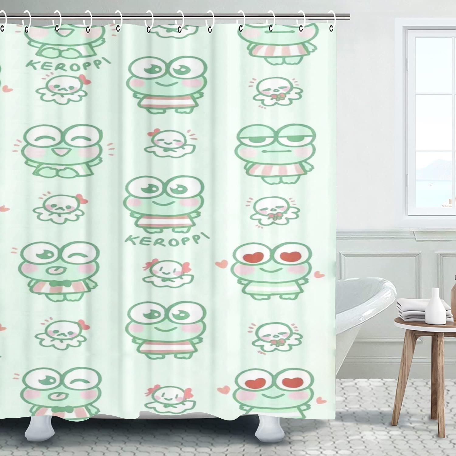 

Cartoon Kerokerokeroppi Shower Curtains Full Set For Boys Girls Luxury Screen Bath Curtain Toilet Accessories Anime Funny Cute W60H190(CM)-1 Pcs
