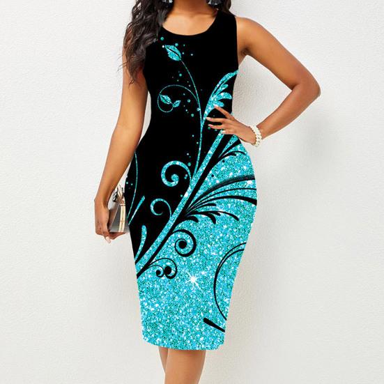 O-Gât fără mâneci talie strânsă rochie de femeie rochie de vară cu imprimare strălucitoare