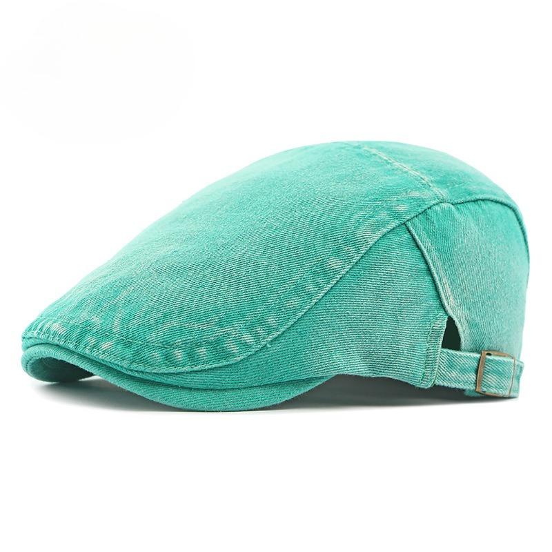 Vintage Washed Denim Beret for Men Women British Retro Flat Cap Solid Color Cotton Newsboy Cap Adjustable Duckbill Cap