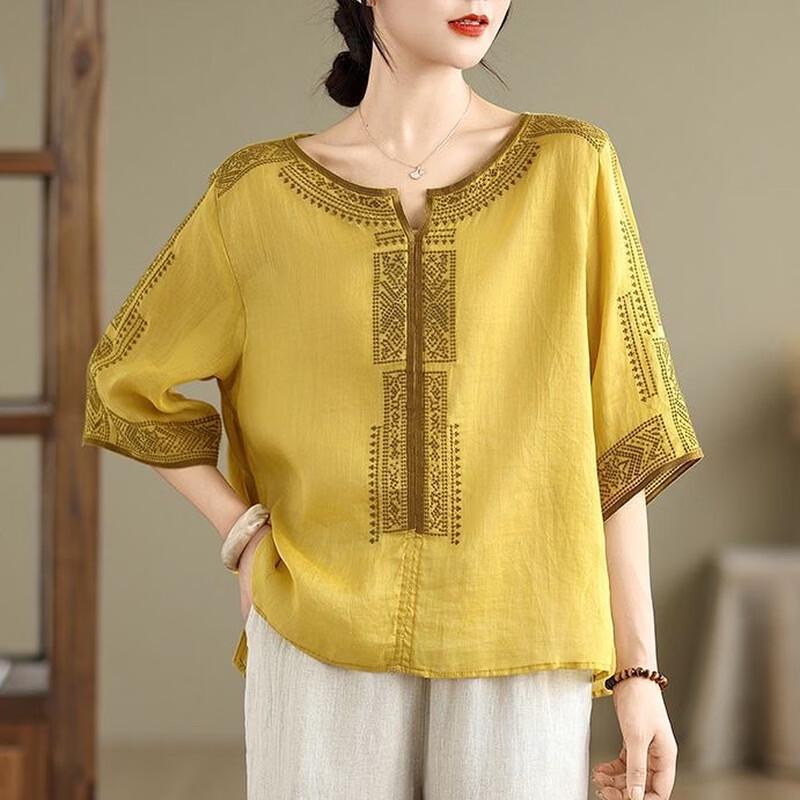 Hodo Damen Sommer T-Shirt mit Stickerei, lockere Passform