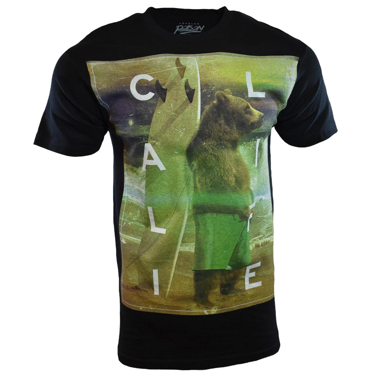 

POPULAR POISON Men s T-shirt SURFER BEAR CALI LIFE Black Tee S M L XL S