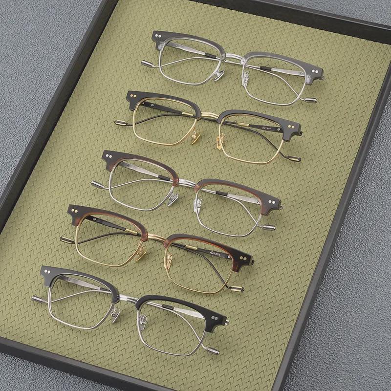 Herren-Halbrahmen-Myopiebrille aus reinem Titan mit Anti-Blaulicht, großes Gesichtsdesign, stilvoller flacher Rahmen