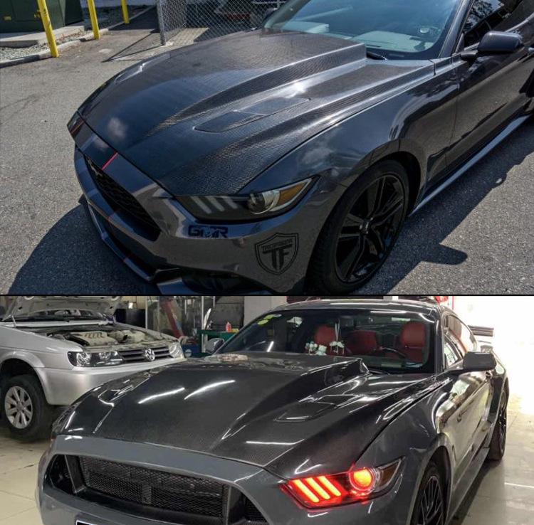Carbon Fiber Hood for 15-17 Ford Mustang - Supercharger Compatible with Heat Dissipation