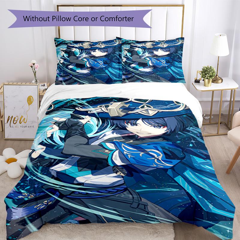 3pcs Genshin Impact Wanderer1 Design Cover Set - HD Printed Bedding with 1 Cover and 2 Pillowcases - Perfect for Home and Dorm Decor