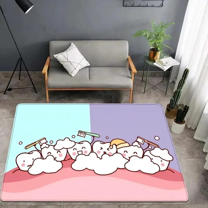 Smile Dental Kids Rug Fun Tooth Brush Design | Non-Slip Floor Mat for Bedroom Playroom Kids Dentist Office Home Decor