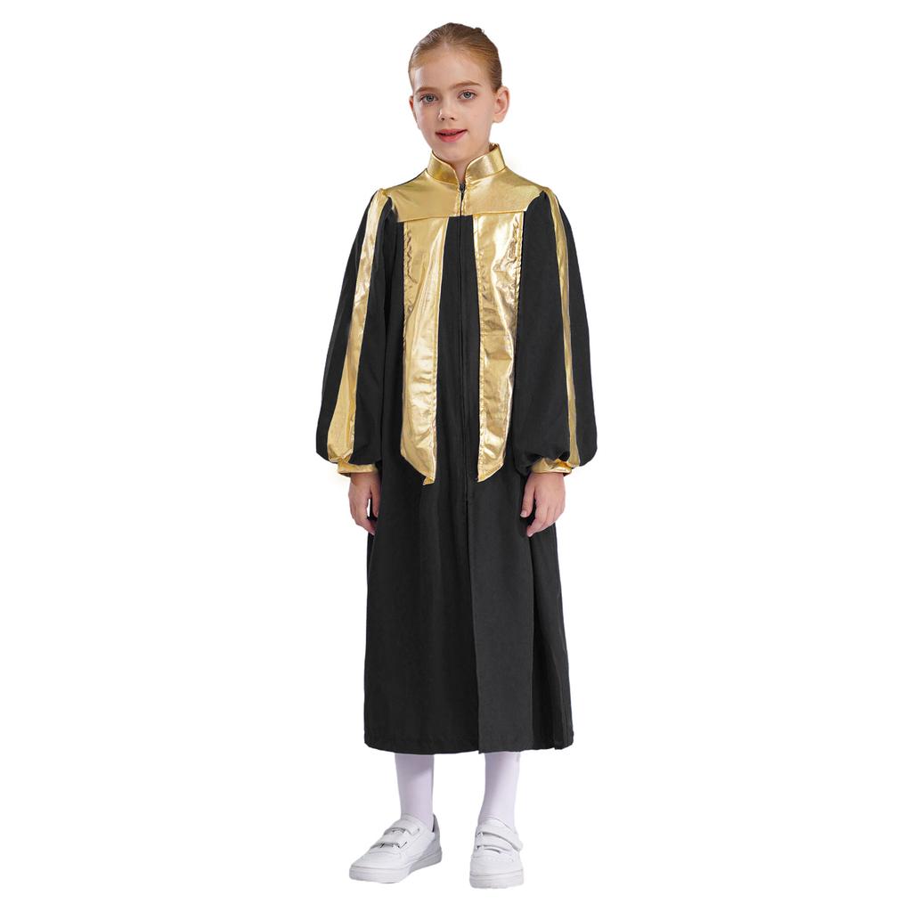 Ragazzi Ragazze Musulmano Arabo Thobe Manica Lunga Contrasto Metallico Cerniera Coro Veste Bambini Chiesa Adorazione Costume Spettacolo Danza Abbigliamento
