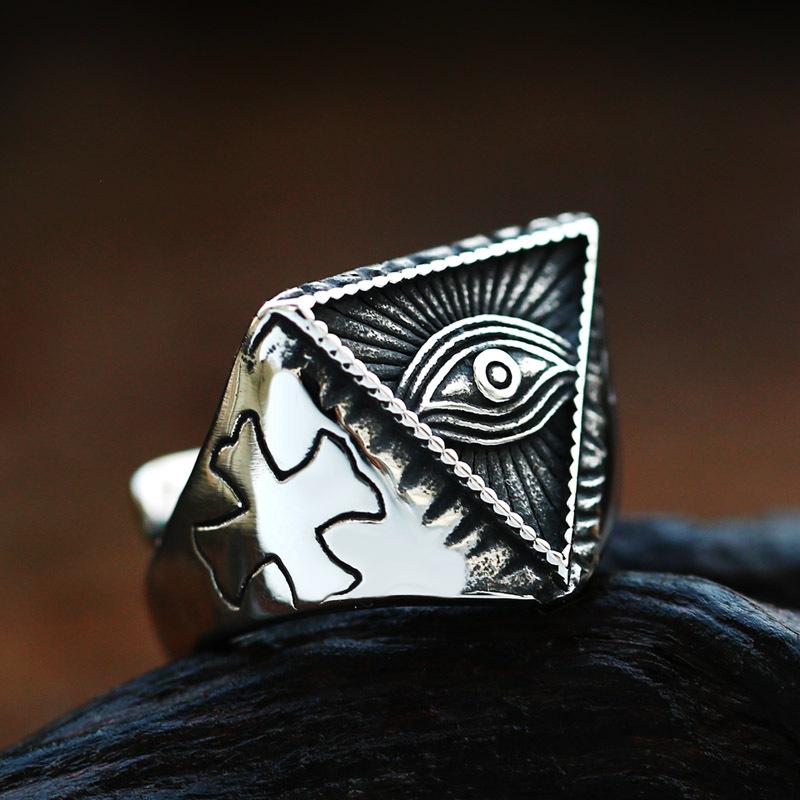 Vintage Stainless Steel Eyes Men's Ring Cross Anka Devil's Eye Horseshoe Titanium Domineering Rings Accessory
