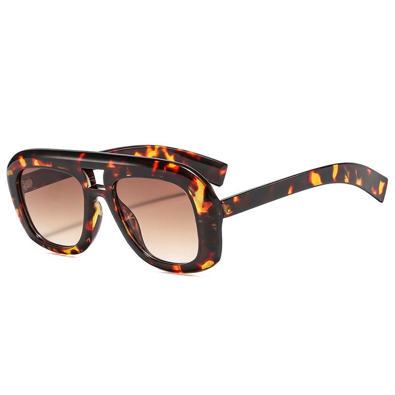 

SO&EI Retro Double Bridges Square Sunglasses Women Fashion Gradient Shades UV400 Men Trending Champagne Sun Glasses As the picture