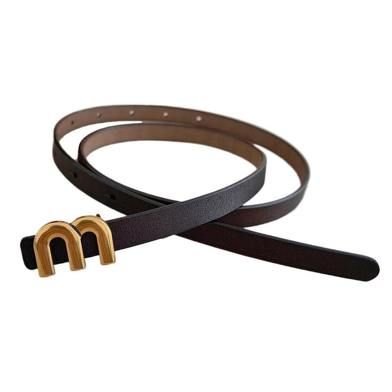 Fashionable Womens Minimalist Genuine Leather Belt Mshaped Metal Buckle Belt