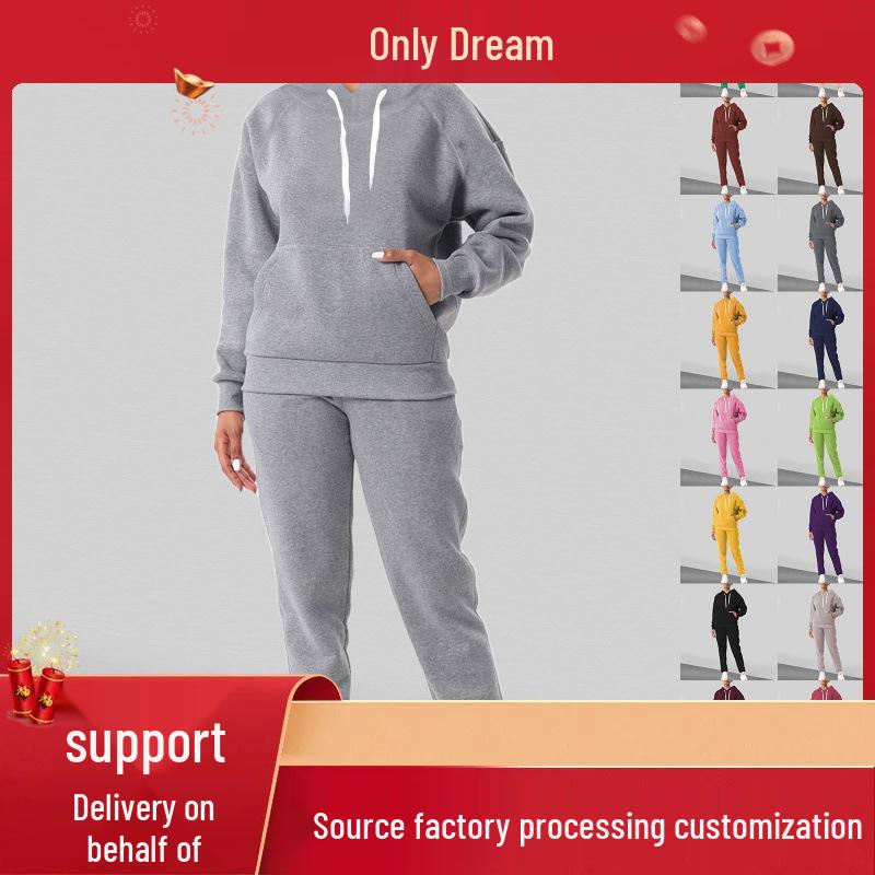 

2024 Autumn/Winter Loose Plus Size Fleece Sweatshirt Two-Piece Casual Set XXL