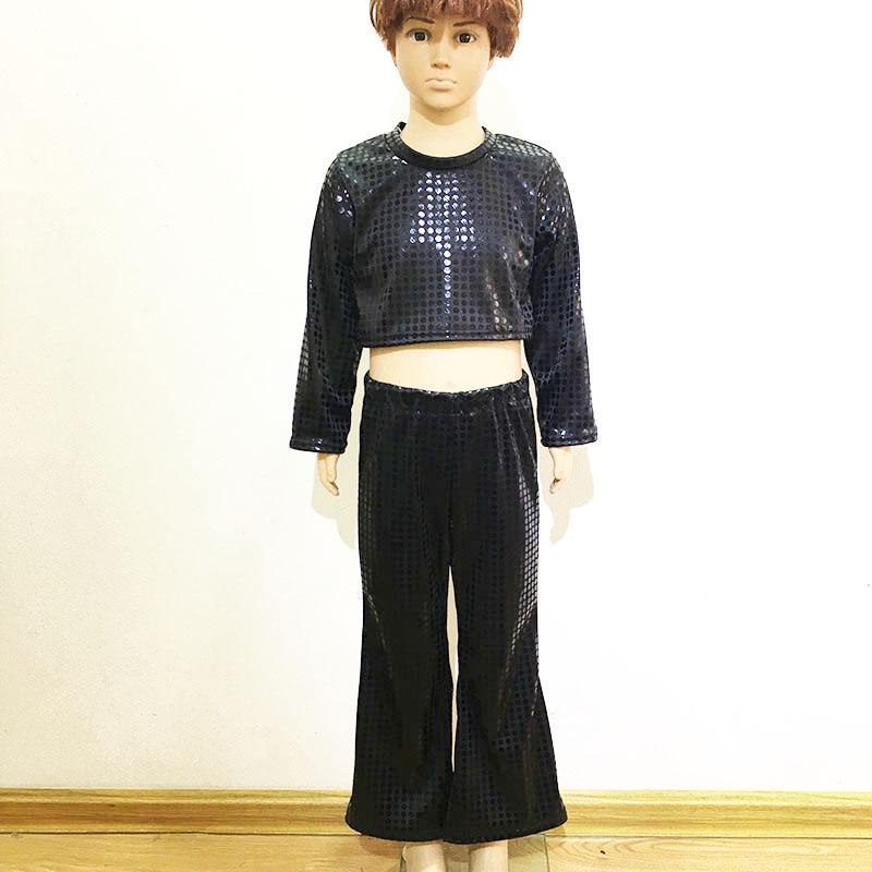 

Cross-Border Polka Dot Sequin Performance Costume: Bell Bottom Pant Set for Kids and Adults 120 cm чорний