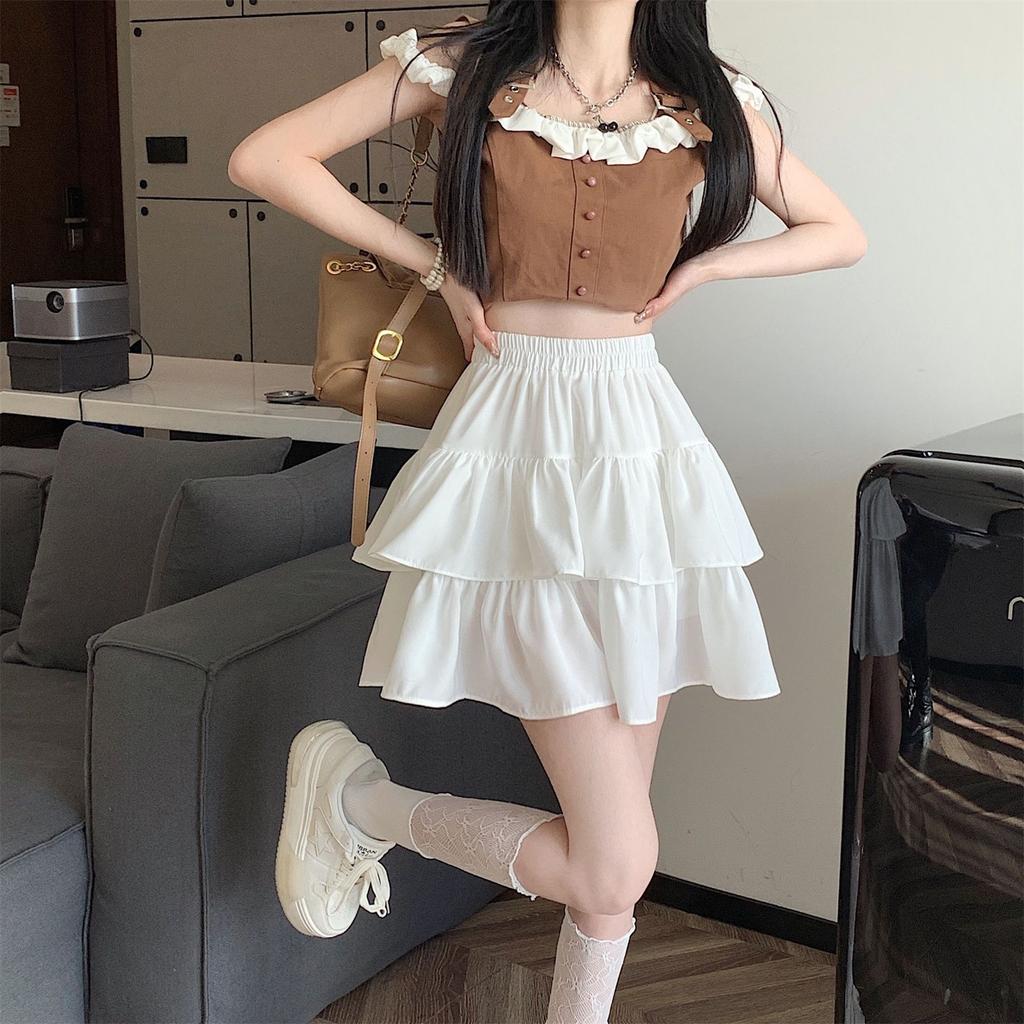 Women's Tiered Mini Skirt Elastic Waistband Casual Short Skirt Lightweight Layered Design Summer Skirt for Daily Wear