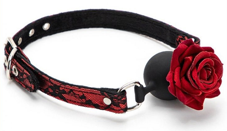 Ball Gag with Rose Bud Gag Red - Generic - BDSM Gags