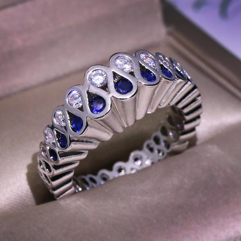New European and American Womens Zircon Sapphire Ring with Fashionable Charm for Women