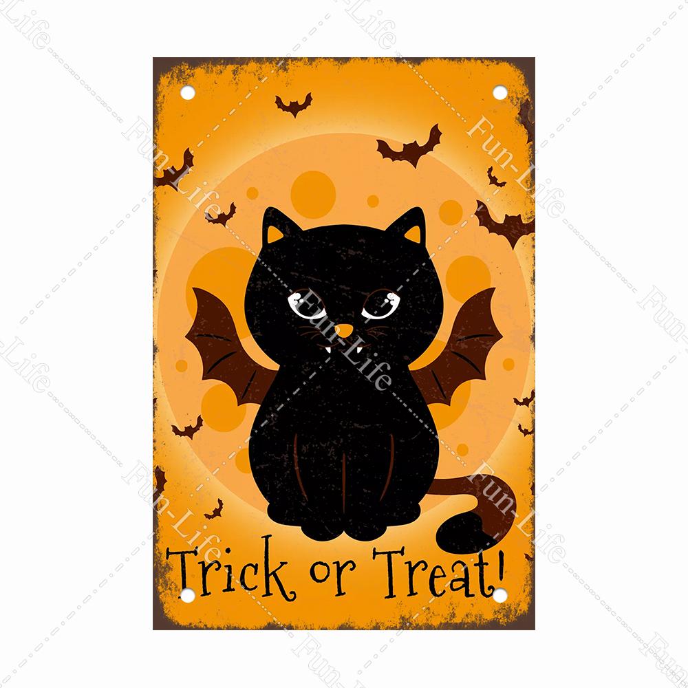 Black Cat Happy Halloween Vintage Metal Signs Halloween Party Poster Pumpkin Metal Tin Plaque Bar Pub Cafe Wall Home Decor