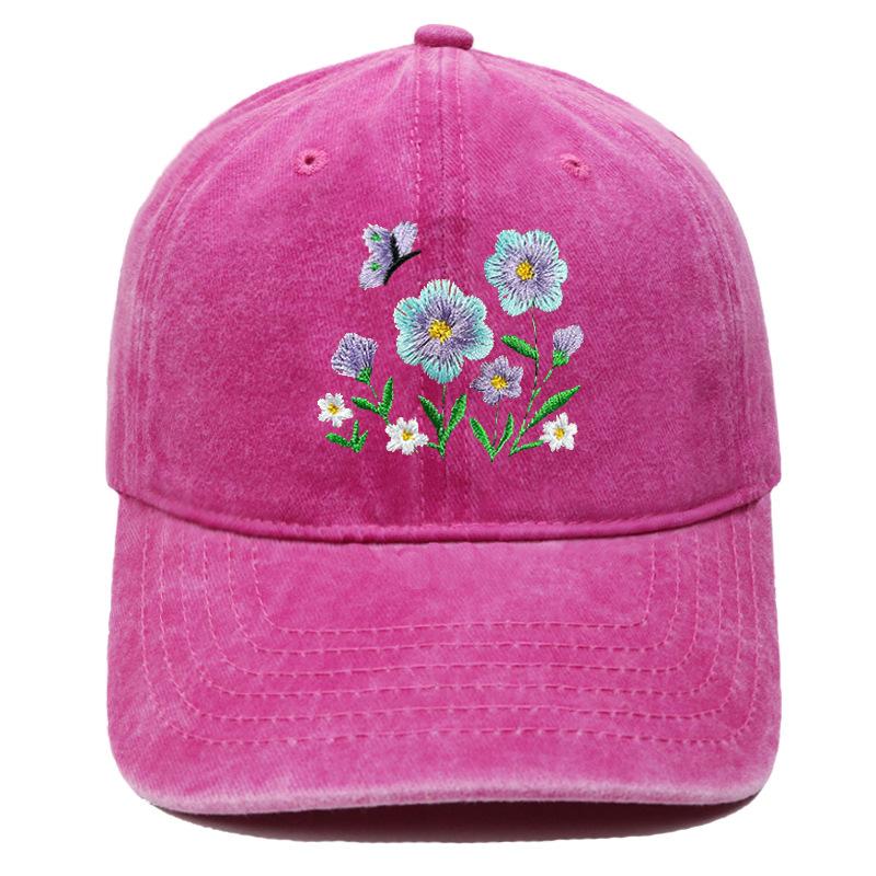 Imitation embroidery flower embroidery washed retro soft top baseball cap American men's and women's casual outdoor sunshade cap