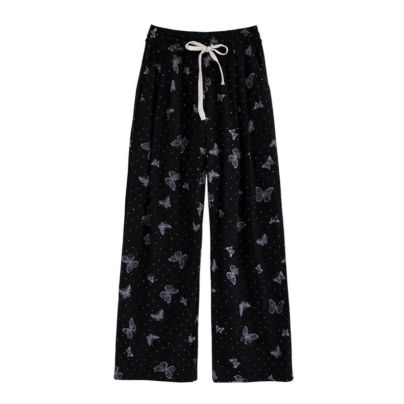 ! Autumn Butterfly Wide Leg Pants Women's High Waist Loose Lazy Flash Ripped Casual Straight Pants