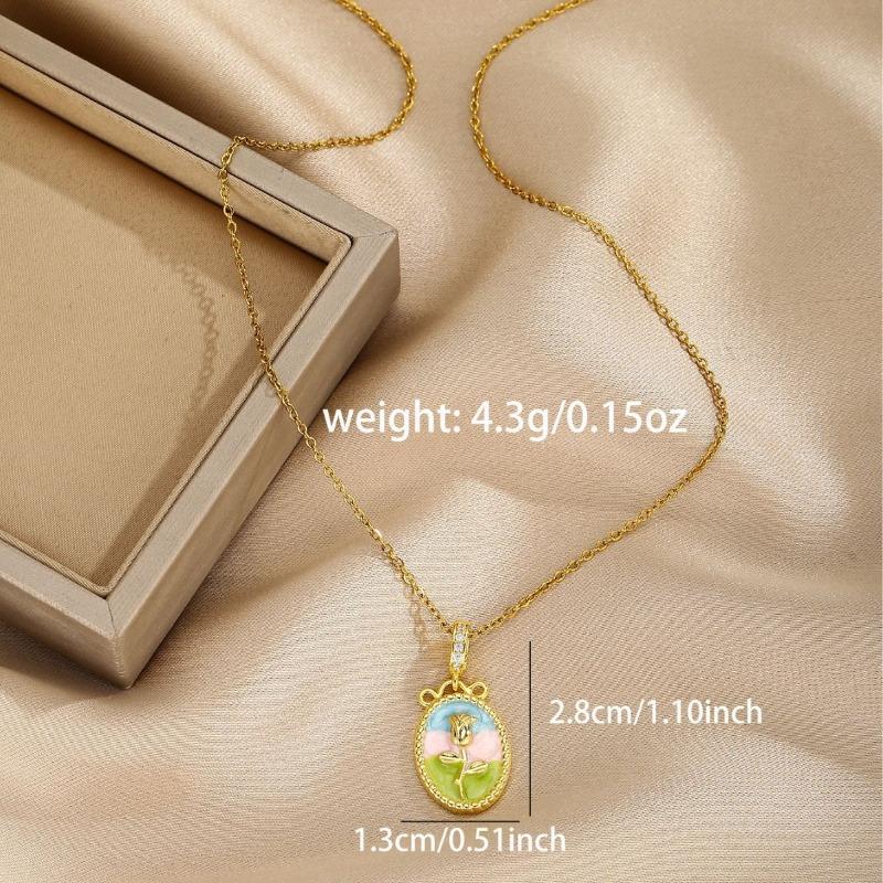 Meier Necklace for women, freshwater pearl new design with oil-painted enamel flower pendant, fashionable and elegant clavicle chain