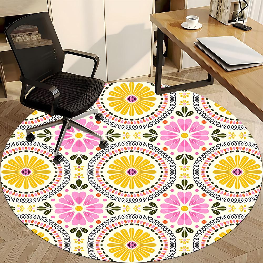 1 Stück runder Teppich mit Blumenmuster für das Büro, rutschfest, weich und langlebig, Büroteppich zur Innendekoration, perfekt für das Büro, schöne Dekoration yy2603230
