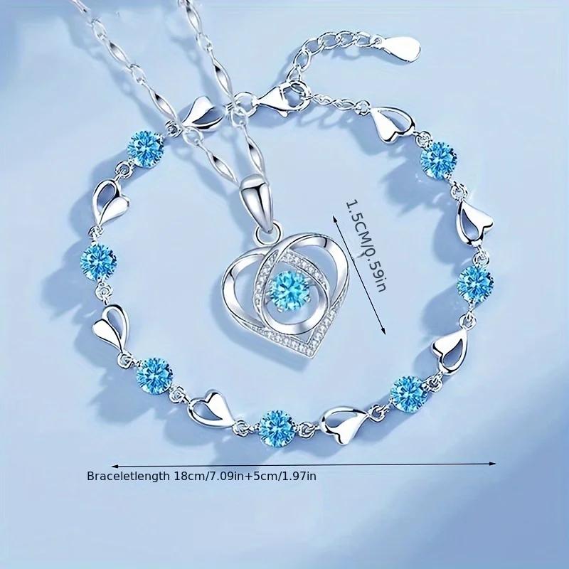 2pcs/set 925 Silver Heart Bracelet Necklace Jewelry Set for Women Korean Adjustable Charm Bracelet Luxury Party Jewelry
