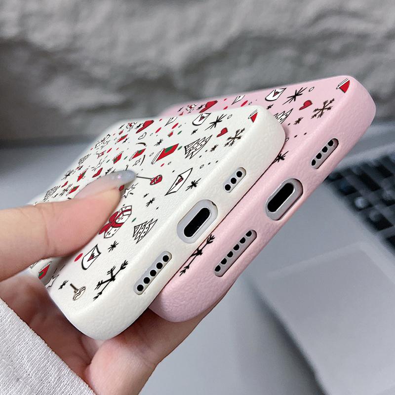 Full-Coverage Christmas Pattern iPhone Case for iPhone 17 16 15 14 Fro Max 13 Air - Festive Shockproof TPU Cover with PU Leather Texture